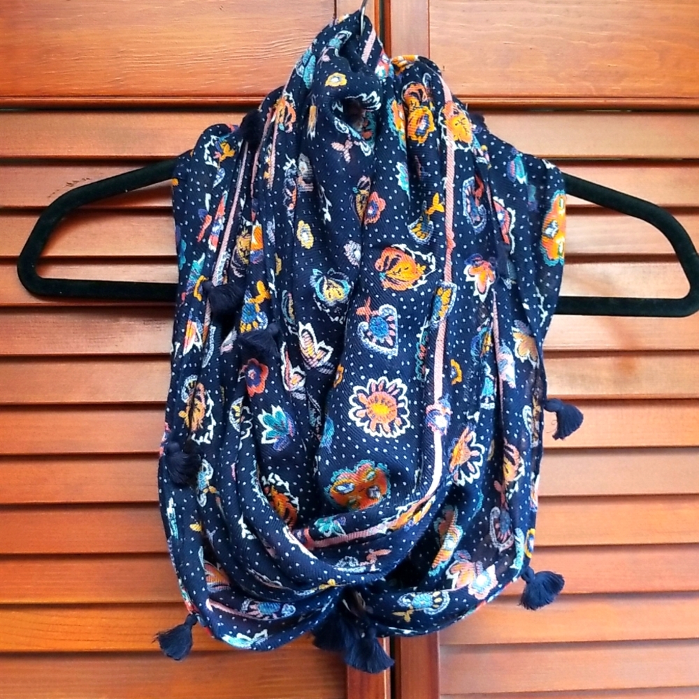 Blue Infinity Scarf With Tassels